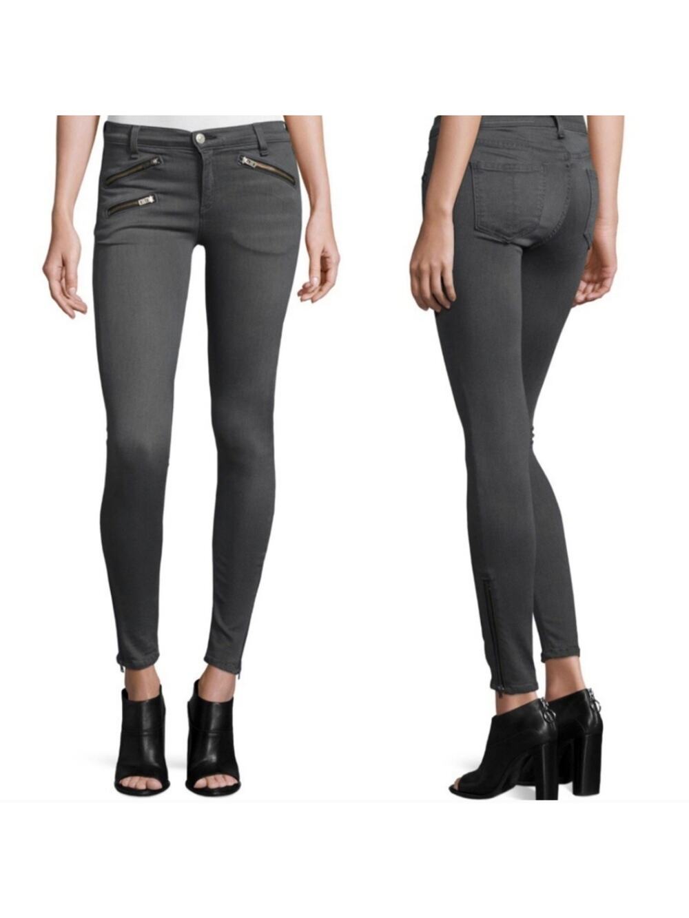rag & bone Zipper Tech Moto Skinny Ankle Dark Gray Seattle Jeans 29